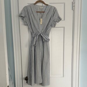 Max Studio Navy Striped Midi Dress